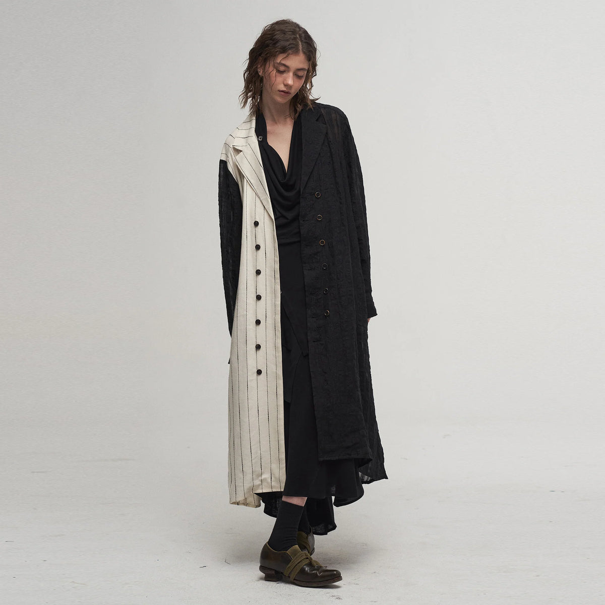 ILNya Nieternite Nifutur Contrast Spliced Striped Sheer Coat