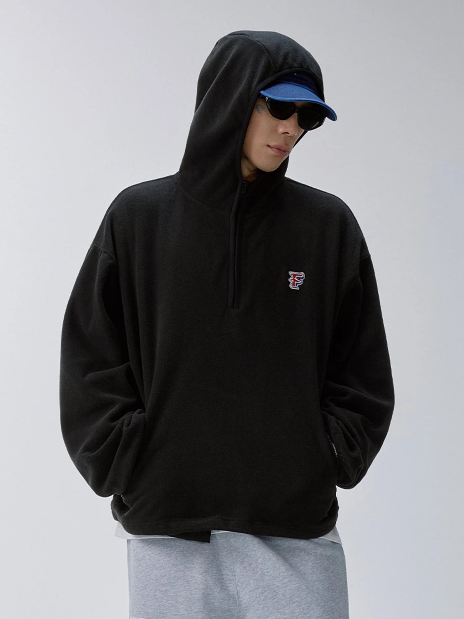 F2CE Embroidered LOGO Patch Half-Zip Fleece Hoodie