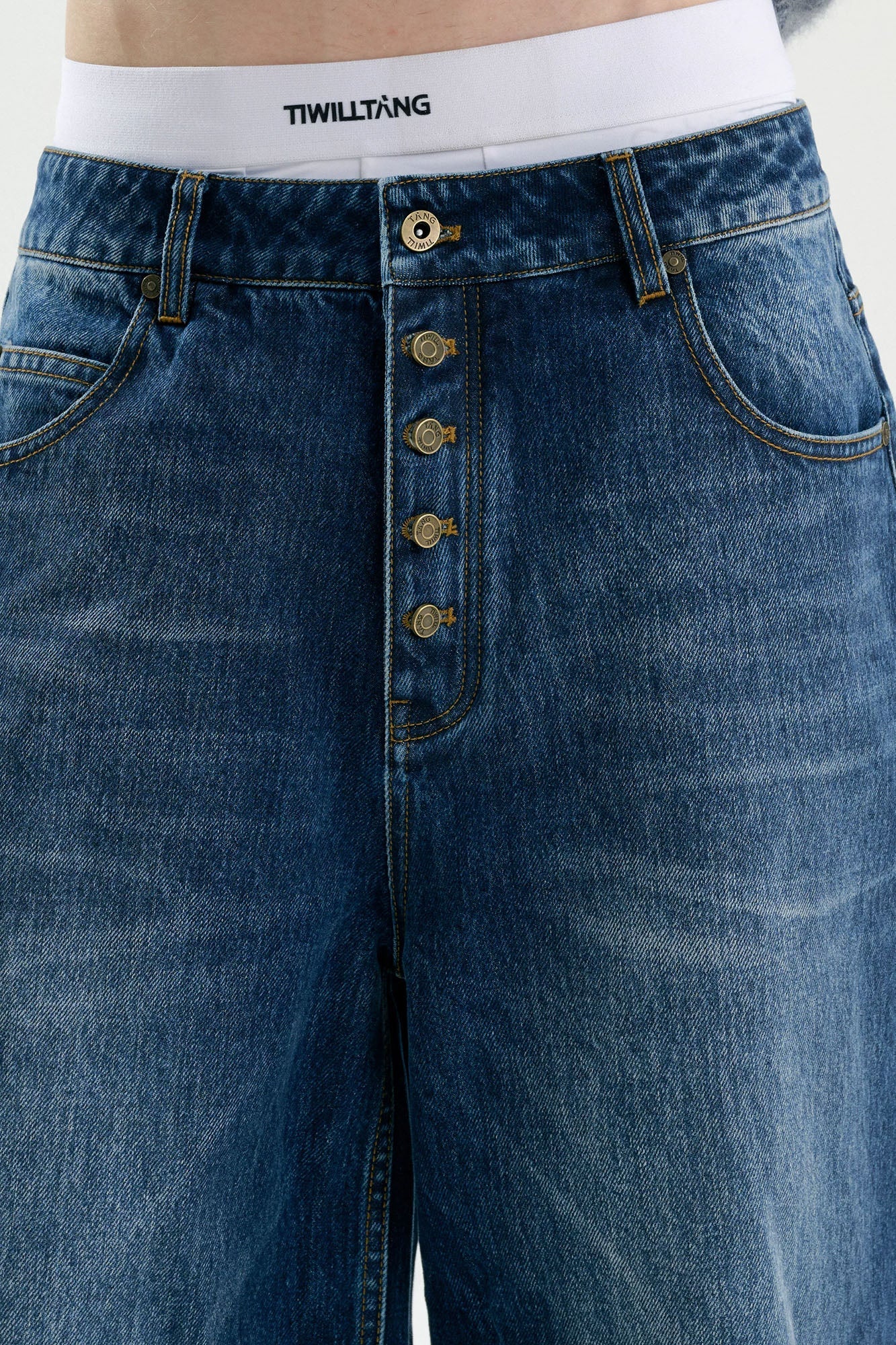 TIWILLTANG Retro Button-Up Straight-Leg Jeans