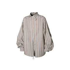 RELABEL Stripe Button-Up Oversized Shirt Brown