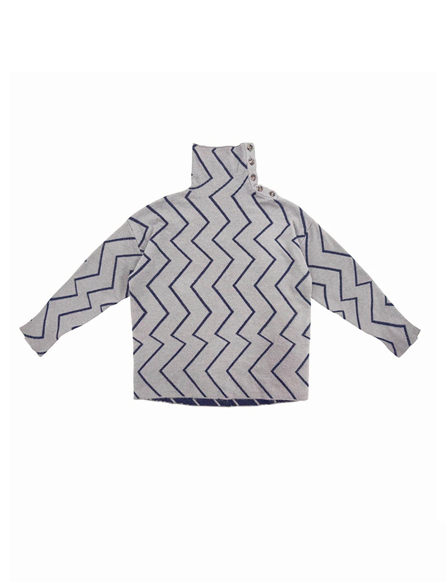 MIICHOUS Geometric Ripple Jacquard Asym High-Neck Sweater
