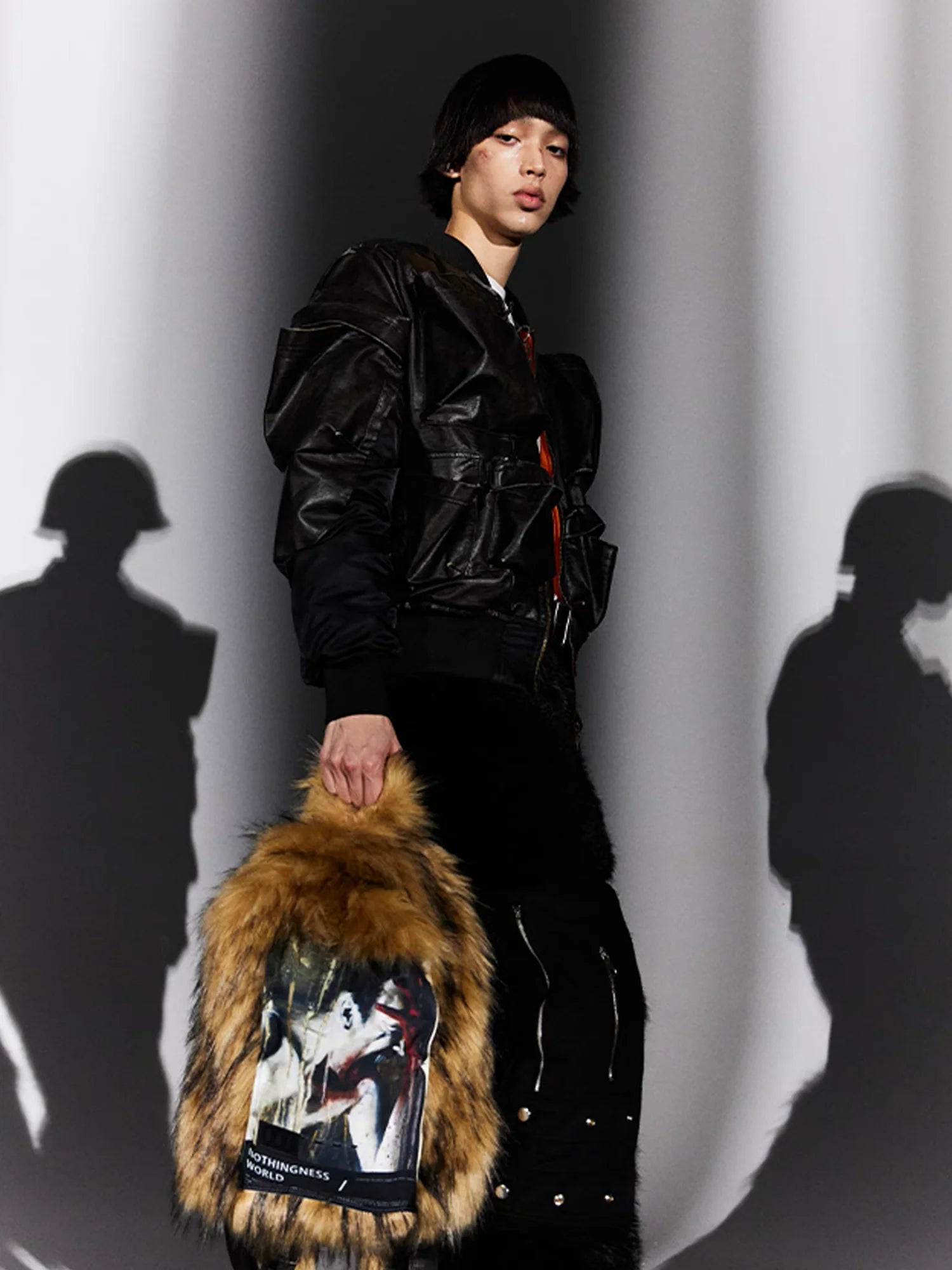 NOTHINGNESS WORLD Shaggy Faux Fur Graphic-Patch Backpack