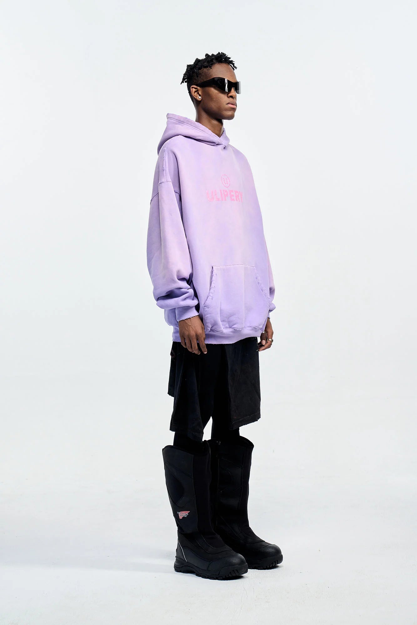 ULIPERY Distressed Gradient Oversized Hoodie Purple