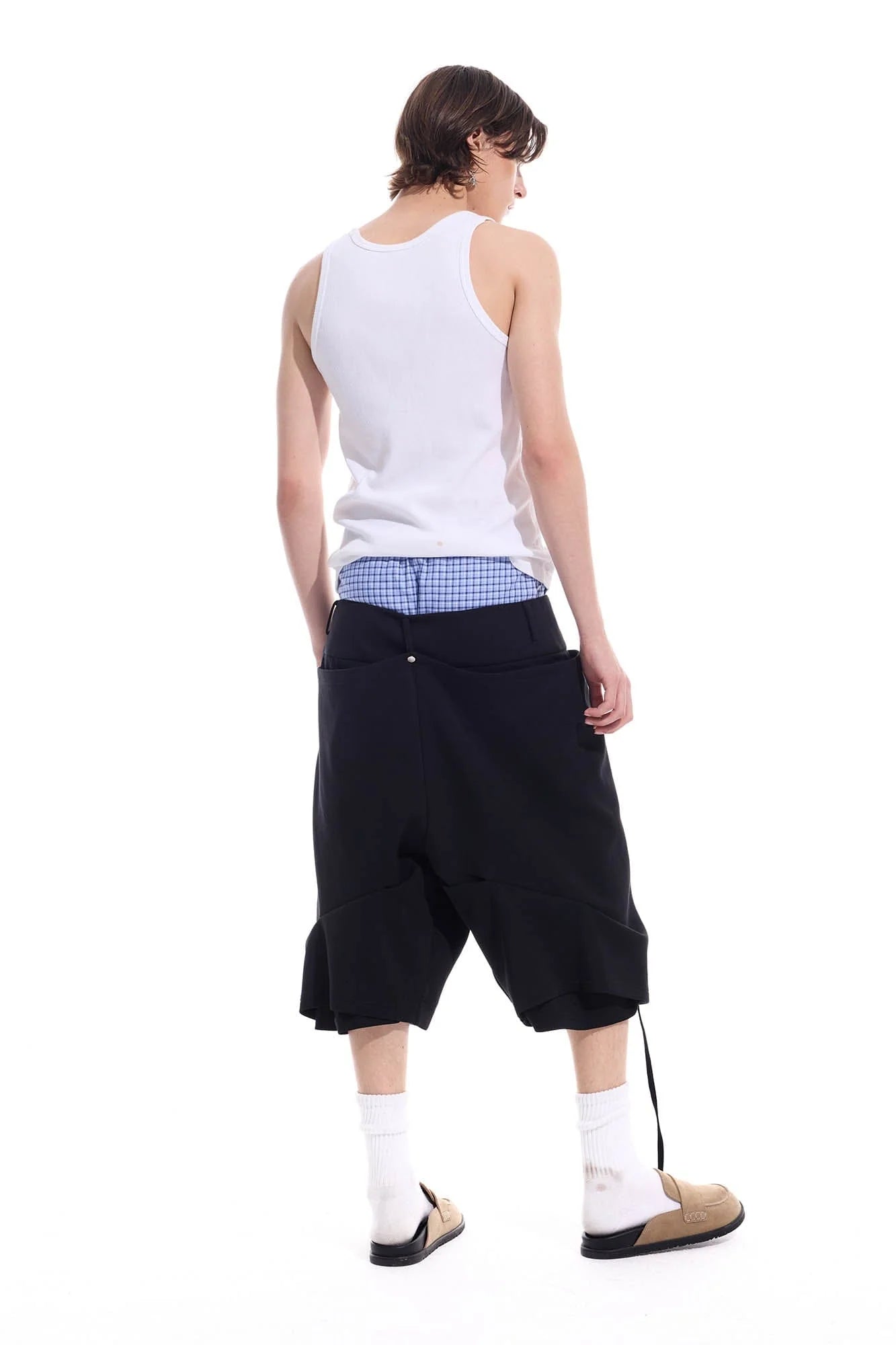 WHISTLEHUNTER Layered Crinkled Strap Shorts