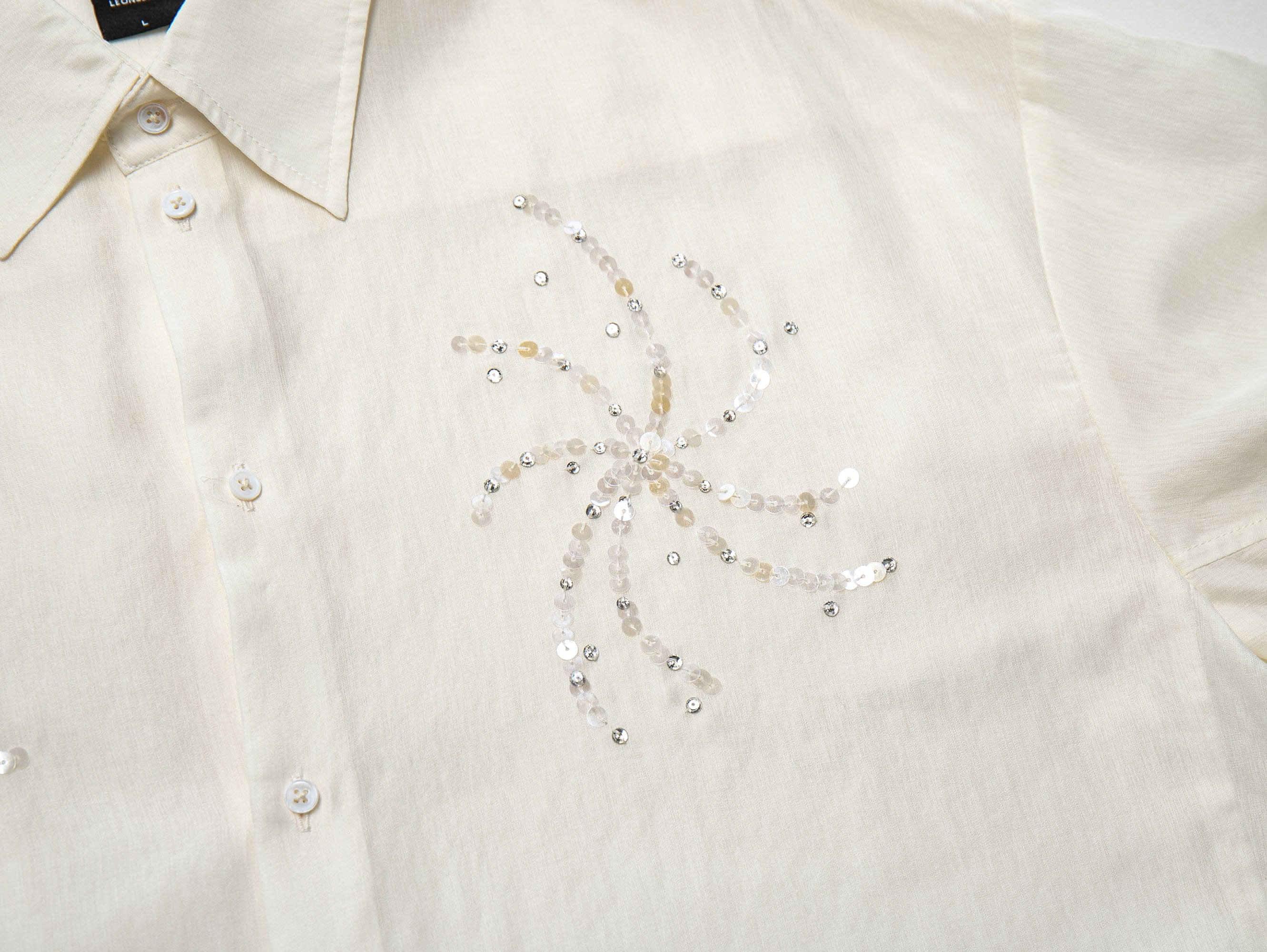 LEONSENSE Firework Embroidered Sequin Sheer Tencel Shirt