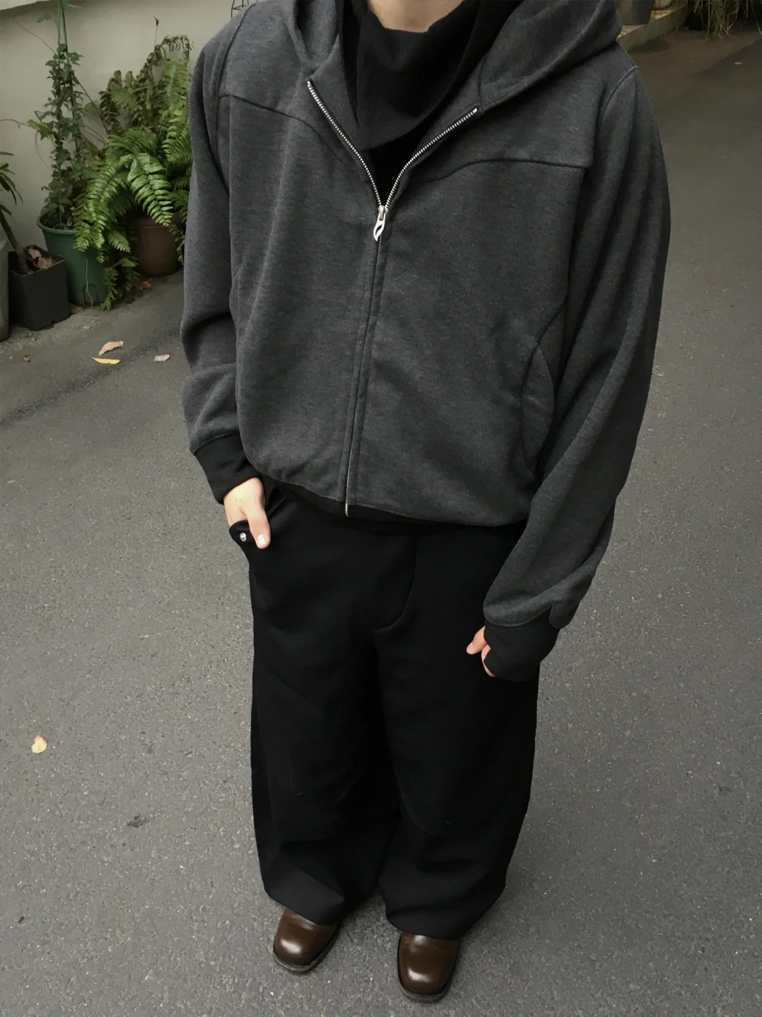 ESAIAS Wool Blend Panel Boxy Hooded Jacket