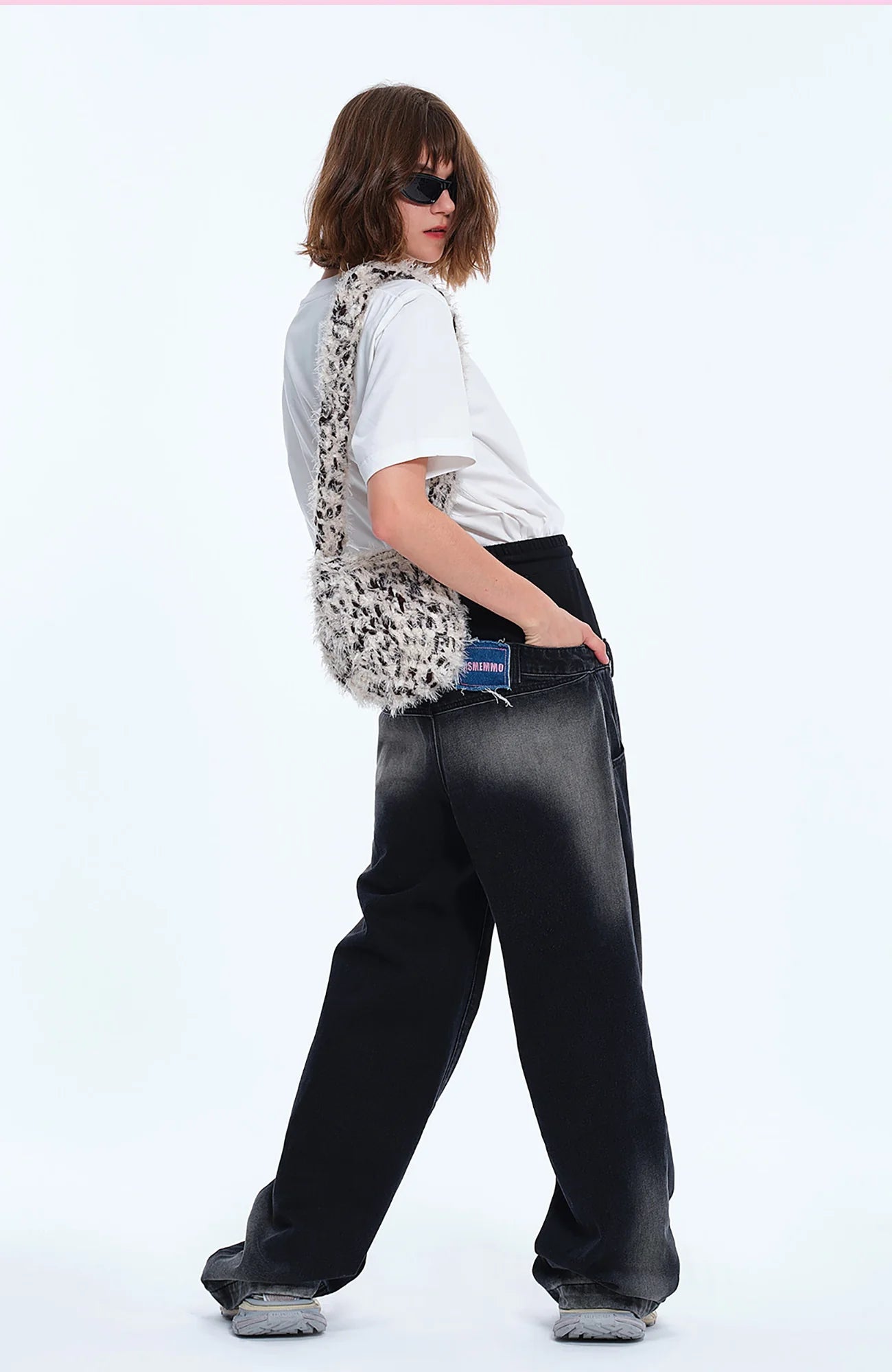 TIWILLTANG Layered Sweatband Washed Denim Pants