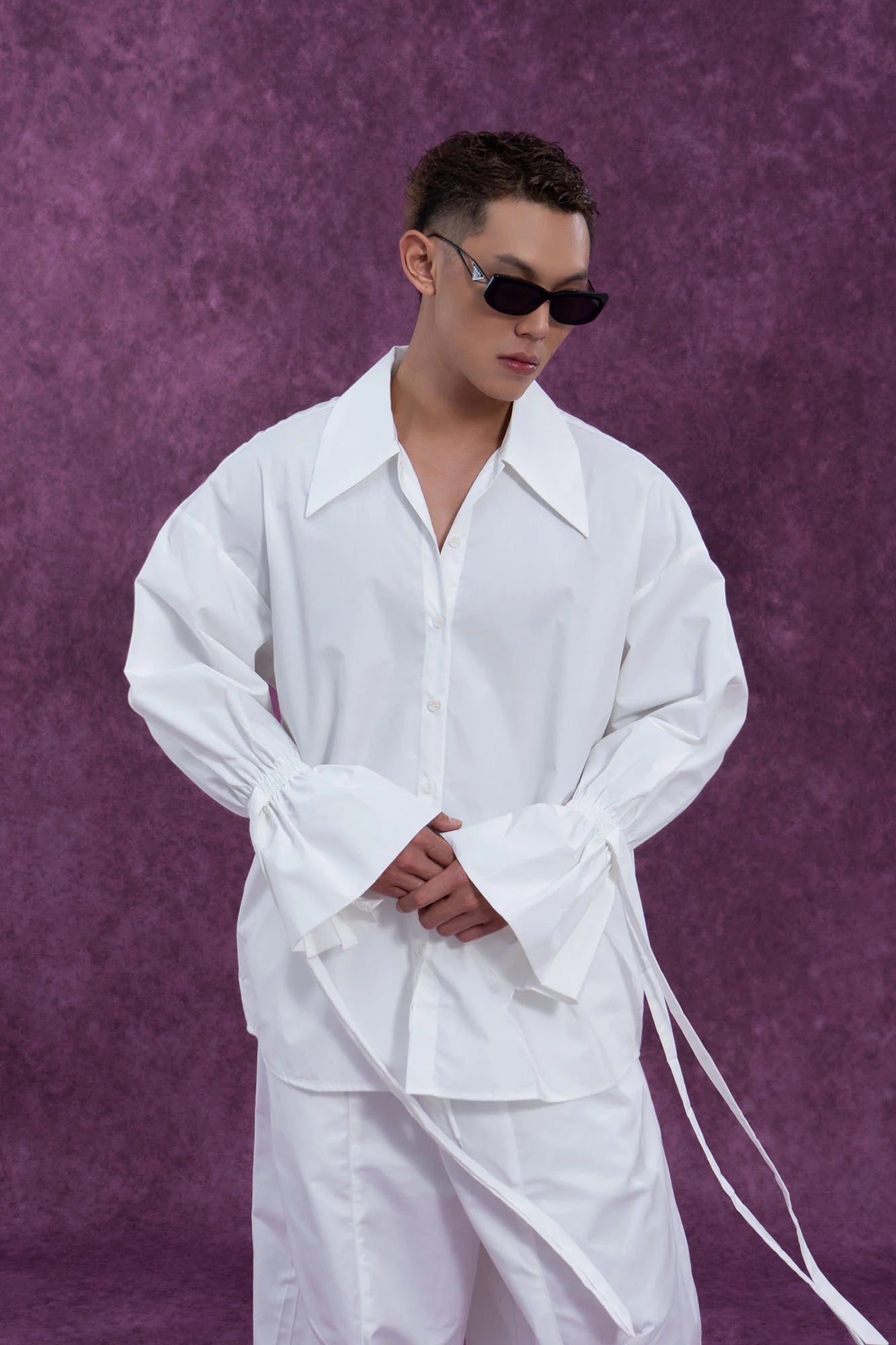 CLP Drawstring Ruffled Cuff Oversized Shirt
