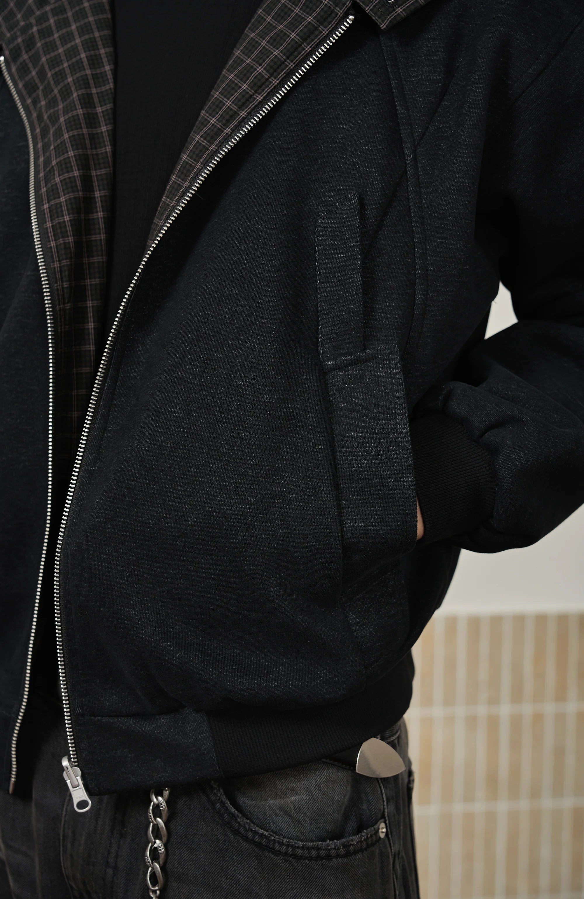 MOITIEDEPETALE Reversible Plaid Liner Hooded Jacket