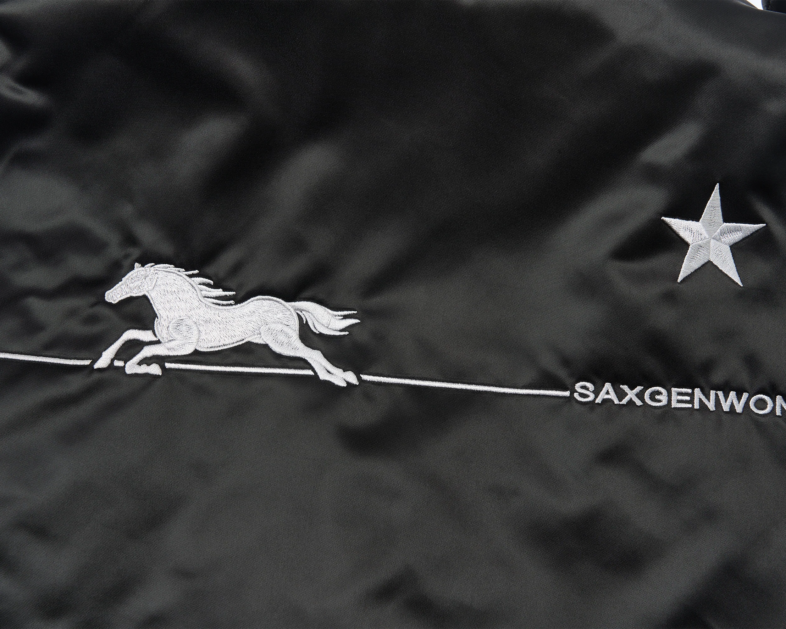 SAVAGEGROWTHWORLD Embroidered Ruched-Sleeve Reflective-Stripe Bomber