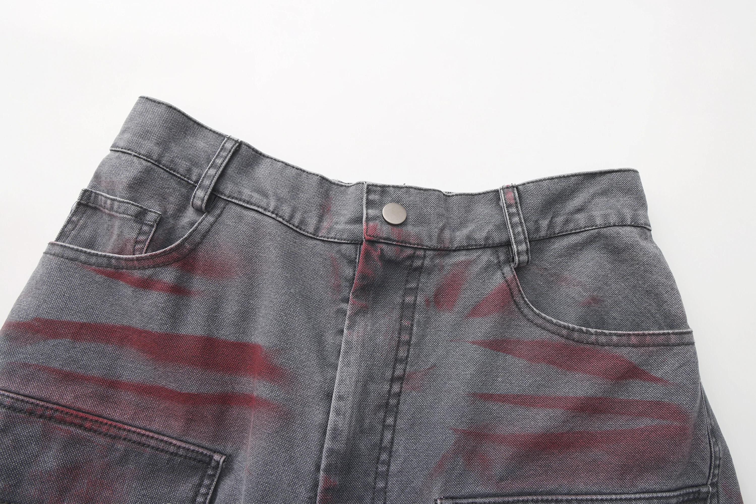 VANN VALRENCE Washed Distressed Multi-Pocket Utility Jeans