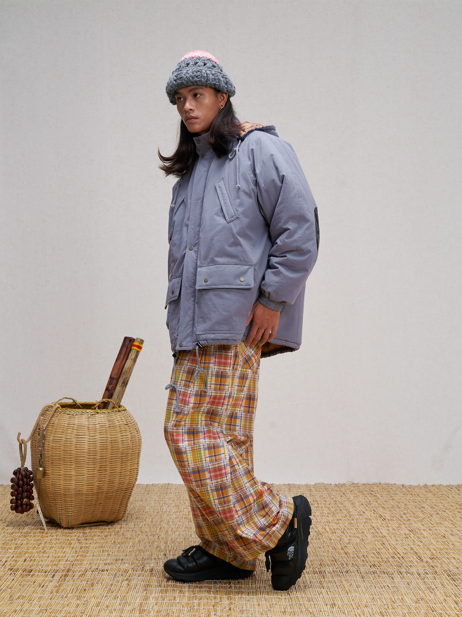 UNLIMITED MOTE Patchwork-Elbow Padded Utility Parka