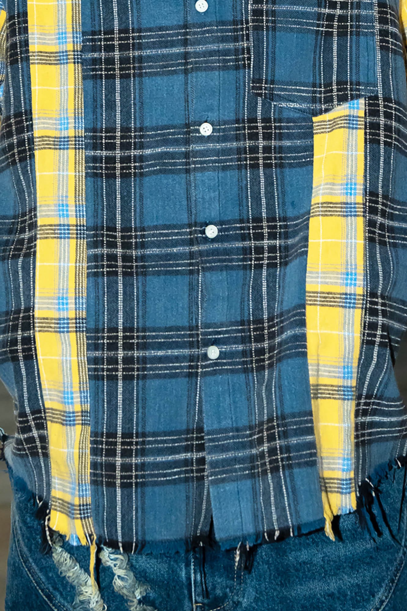 PHANTOMHUNTER Plaid Spliced Frayed Shirt