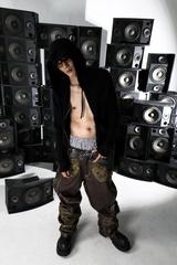 PCCVISION Gothic Skull Stitch PU Pants Brown