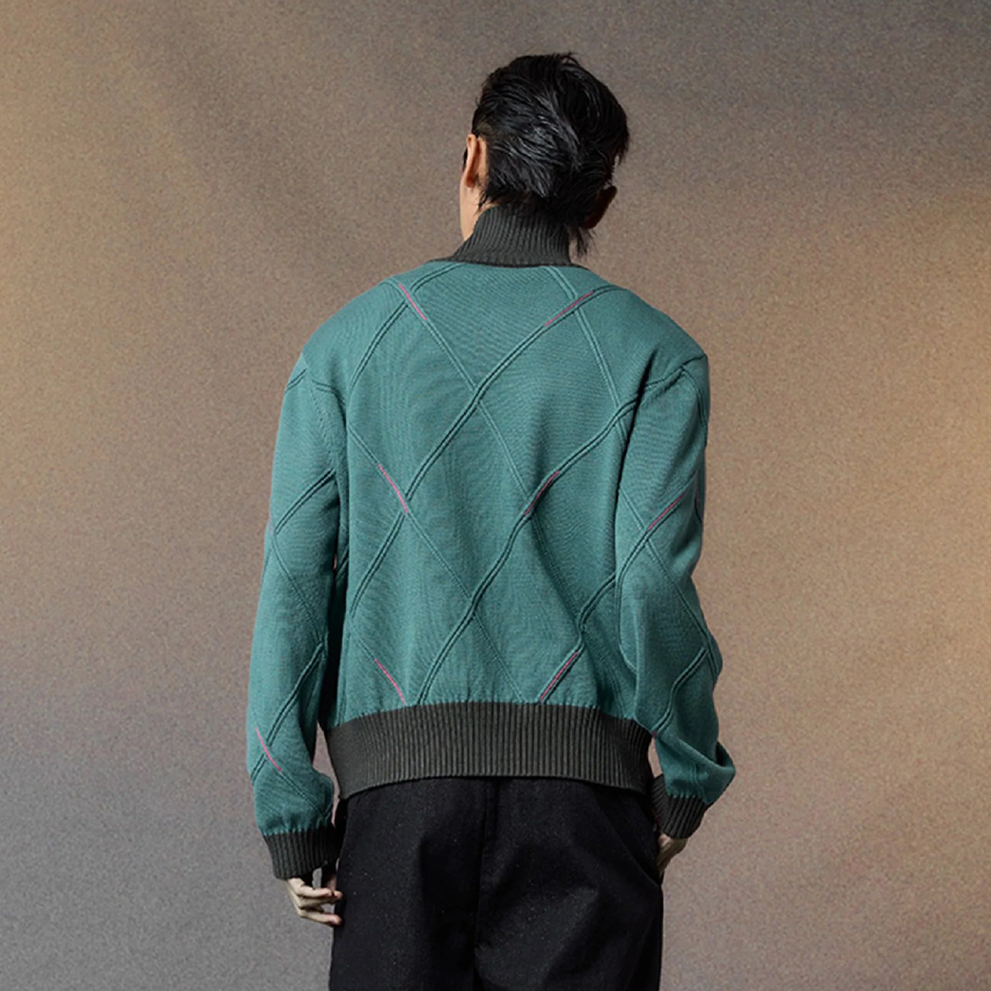 ALVNG AR ANTS Geometric Stitch Zip-Up Sweater