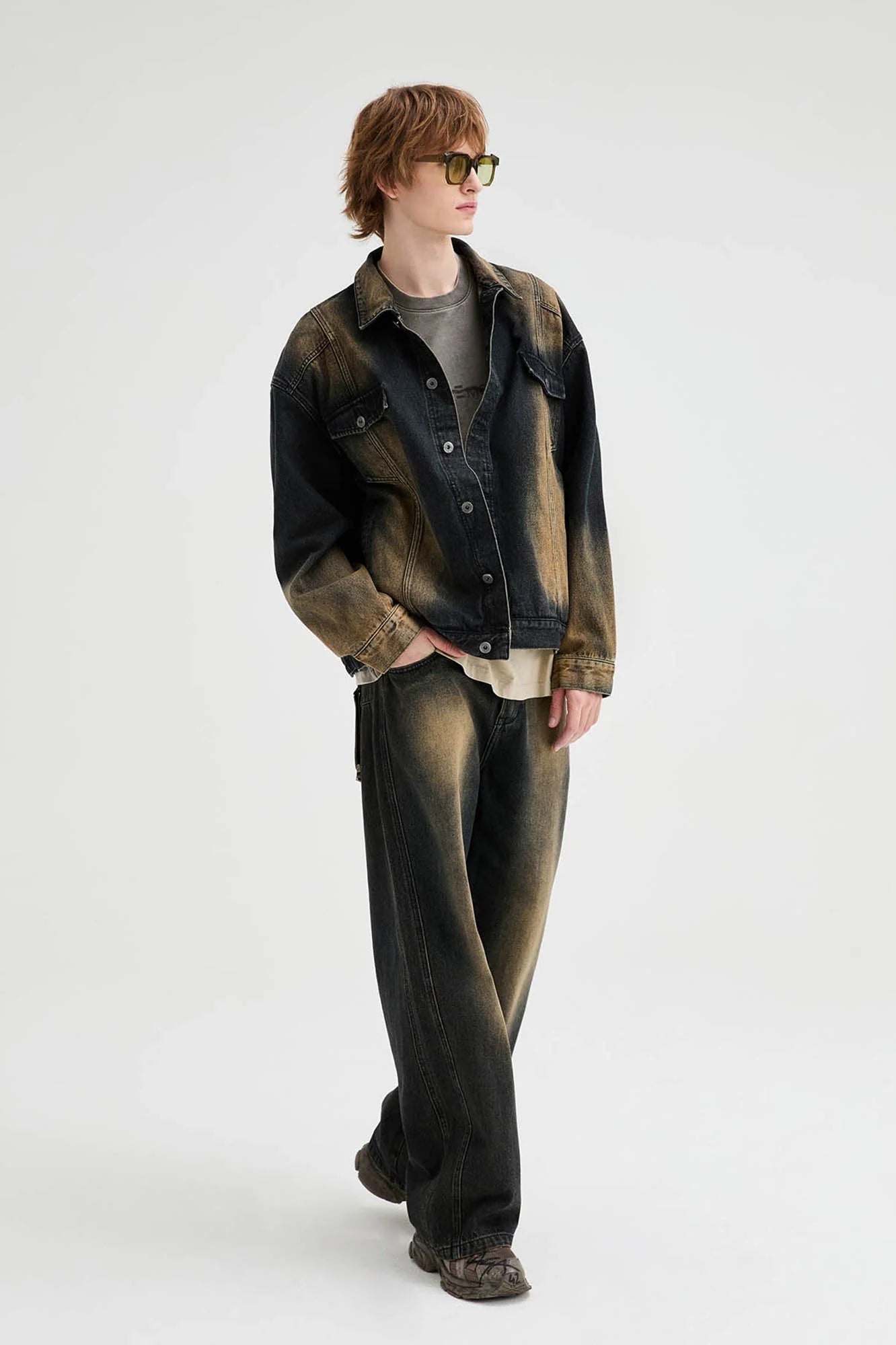ORGANIC EMOTION Faded Spliced Pocket Denim Jacket