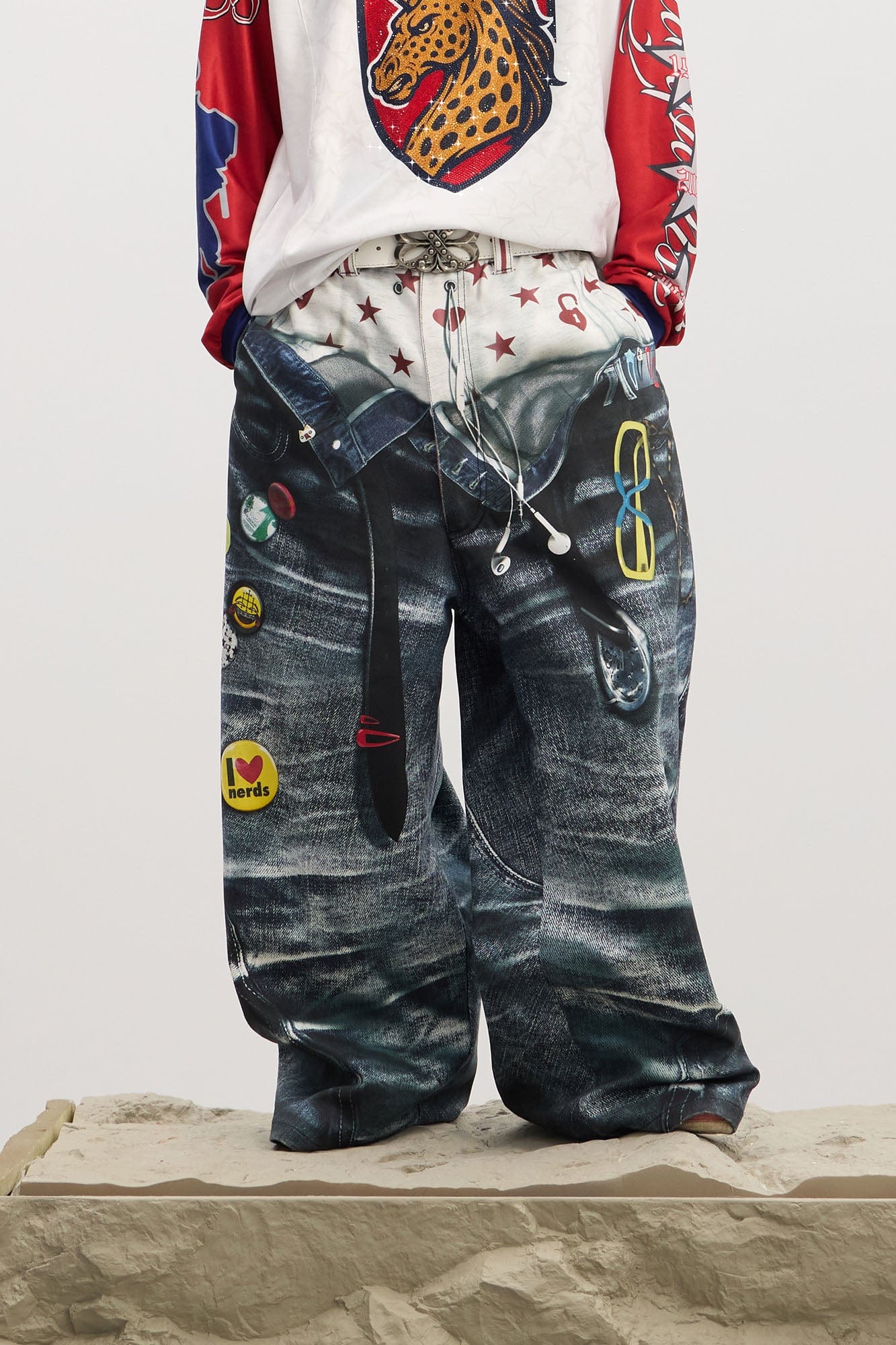 DND4DES Trompe-l'œil Double-Waist Baggy Jeans
