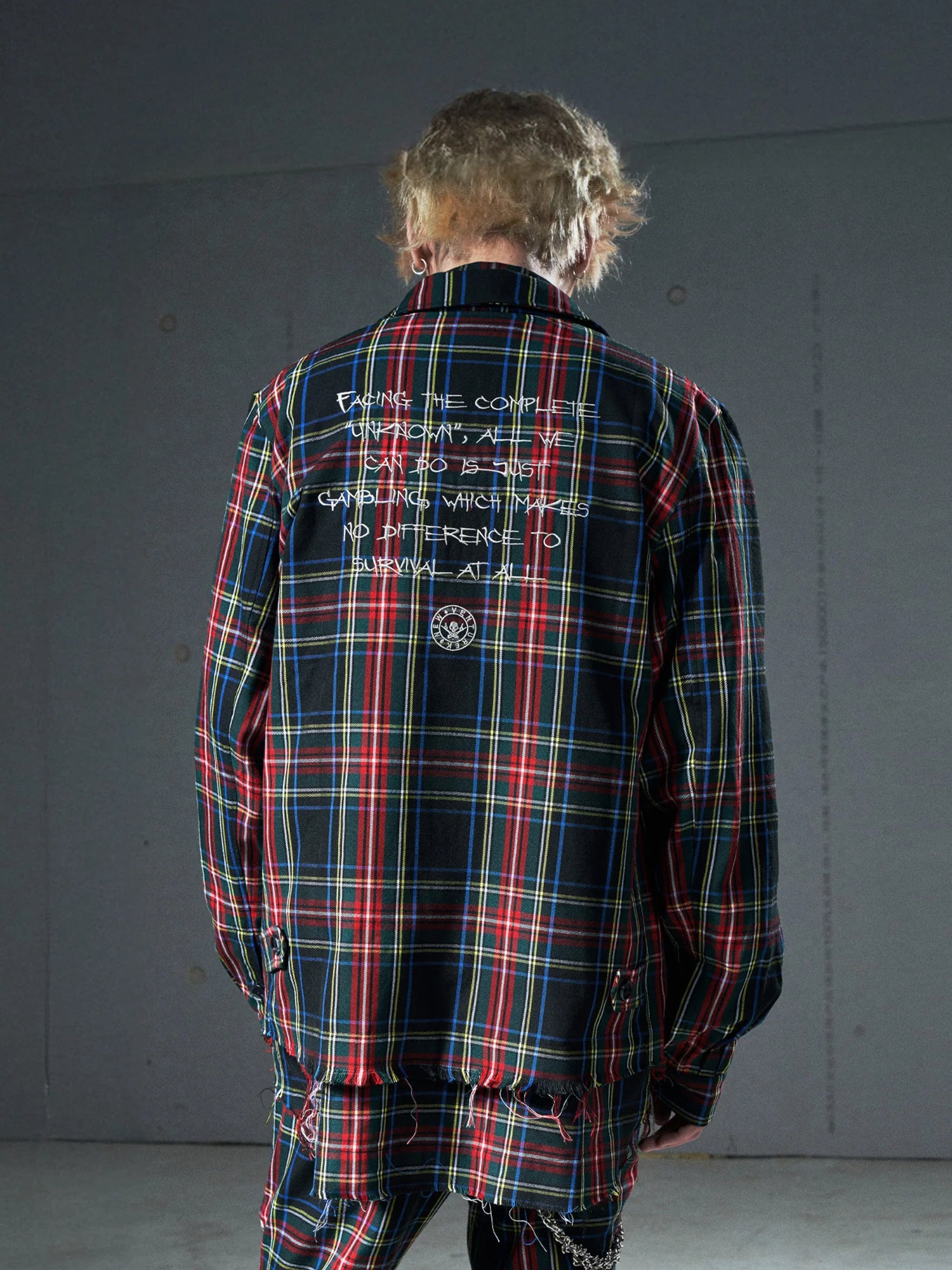 VENTUREK Punk Frayed Plaid Embroidered Jacket