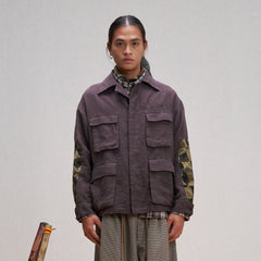 UNLIMITED MOTE Patched Elbow Multi-Pocket Linen Jacket