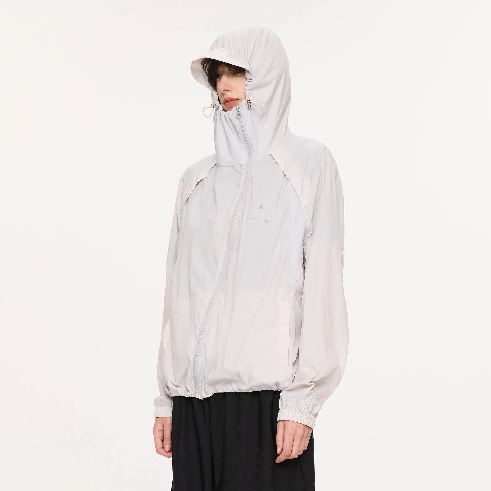 KREATE Asymmetrical Zip Mesh-Paneled UV Protection Hooded Jacket