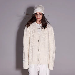 TIWILLTANG Pearl-Embellished Cable Knit Cardigan
