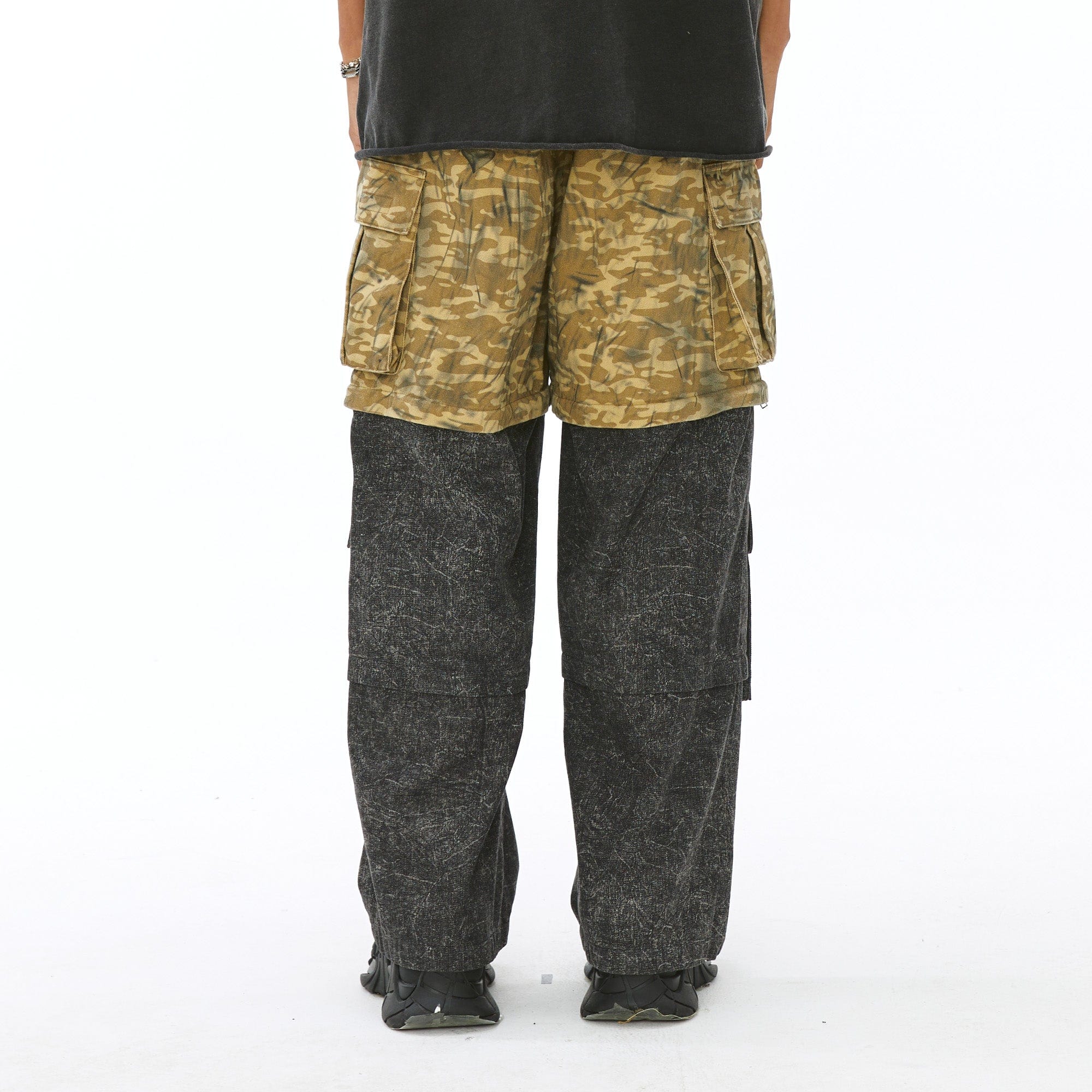 VANN VALRENCE Detachable Two-Tone Paneled Cargo Jeans