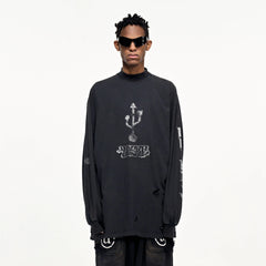 ULIPERY Distressed USB Graphic Sweatshirt