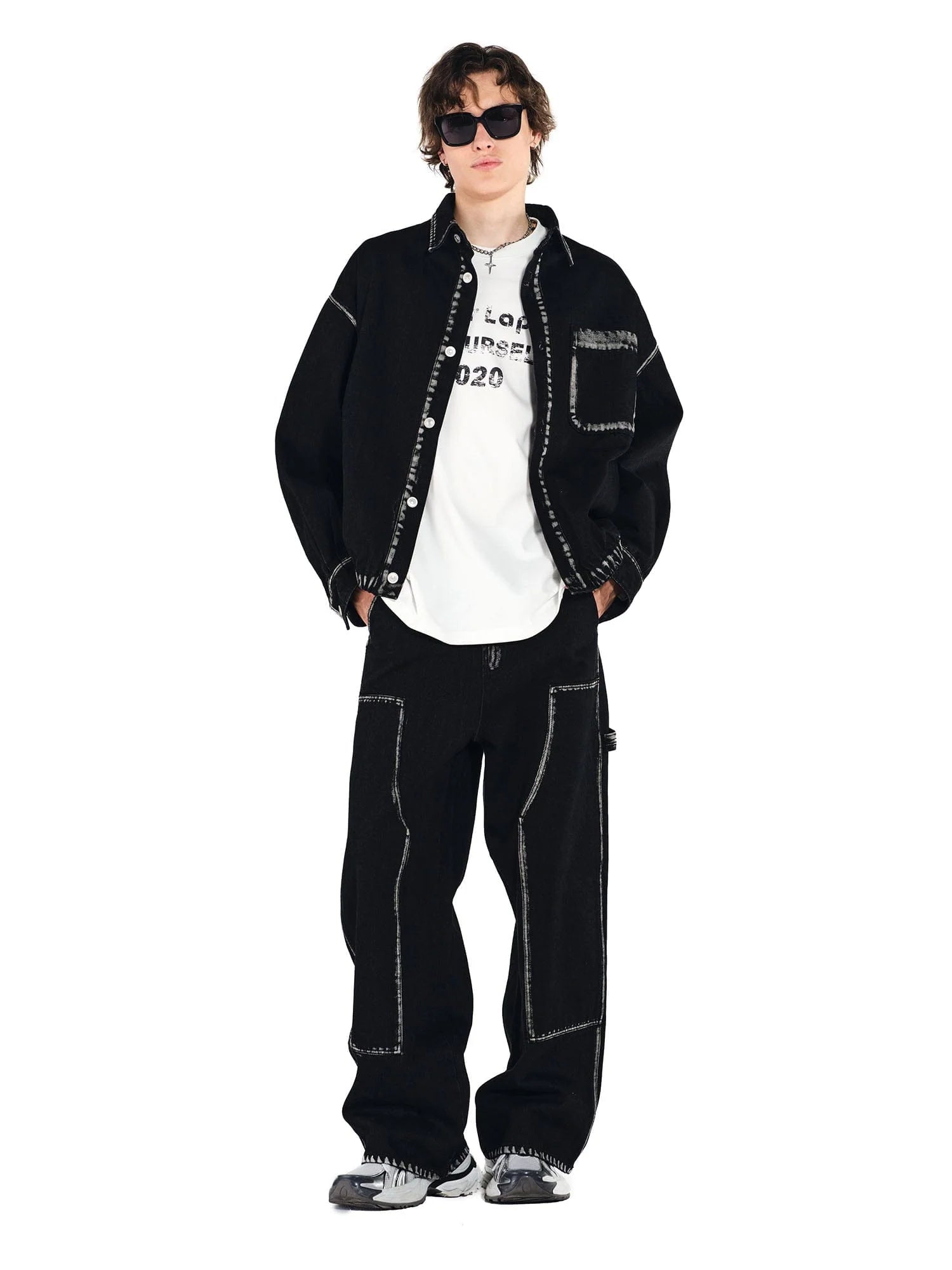 OVERLAPS Contrast Brushstroke Trim Denim Shirt