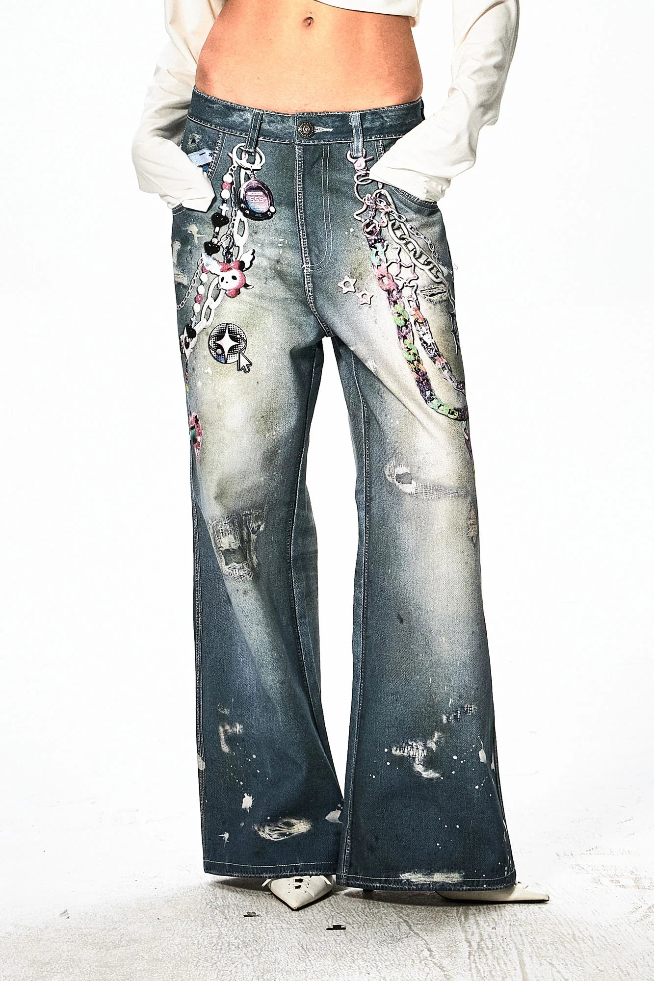 DND4DES Cartoon Chain Wide-Leg Jeans
