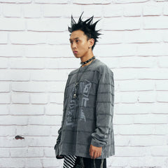 VENTUREK Washed Stripe-Layered Graffiti Long-Sleeve Tee