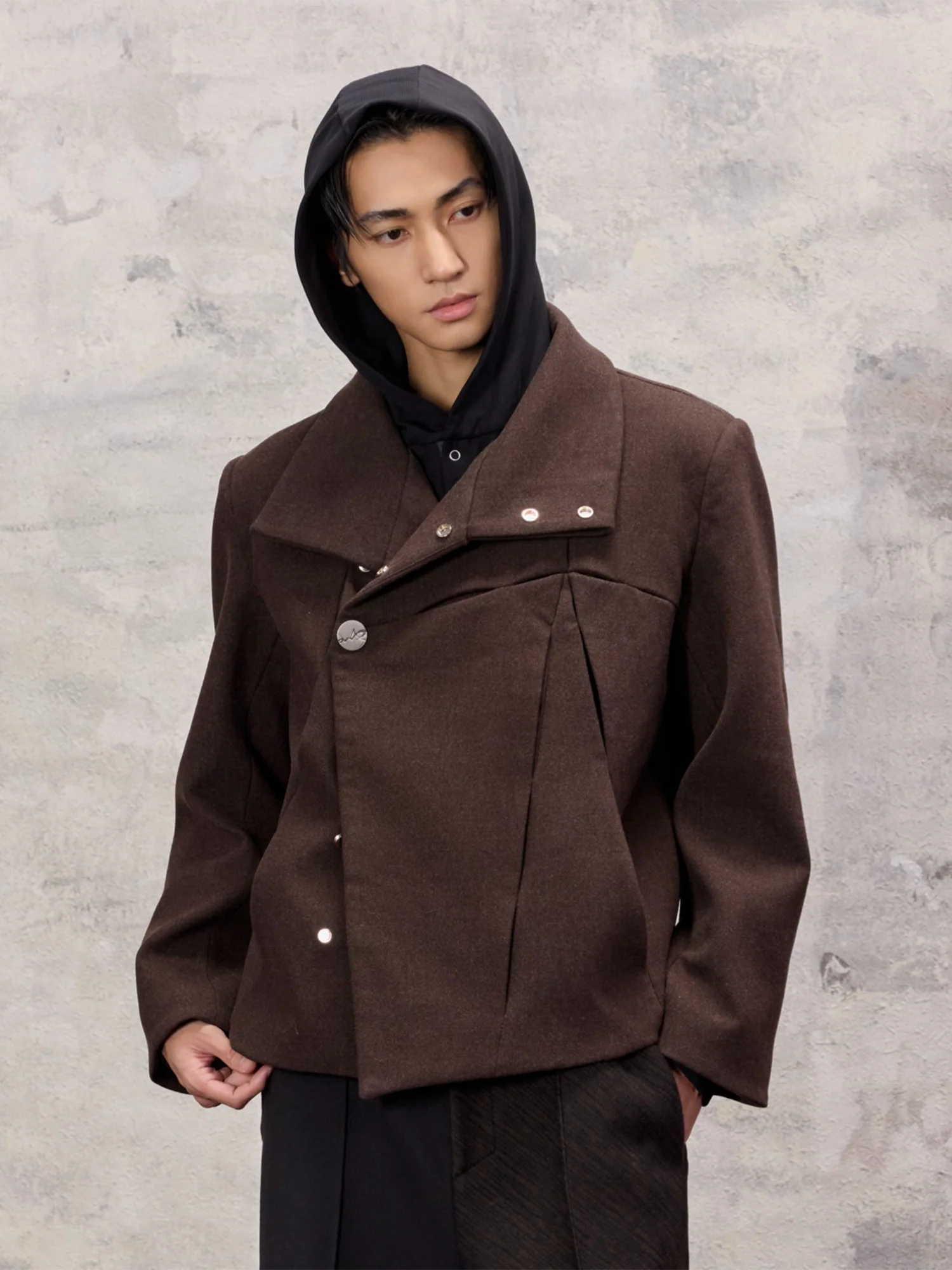 ALVNG AR ANTS Asymmetrical Wool-Blend High-Neck Jacket