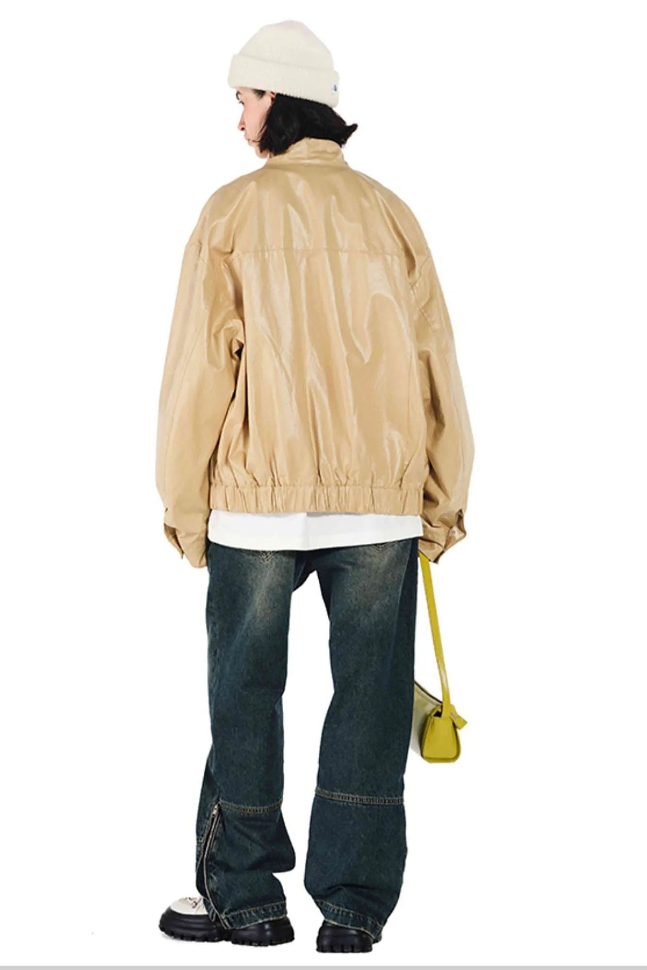 OVERLAPS Washed Knee-Seam Zippered Hem Jeans