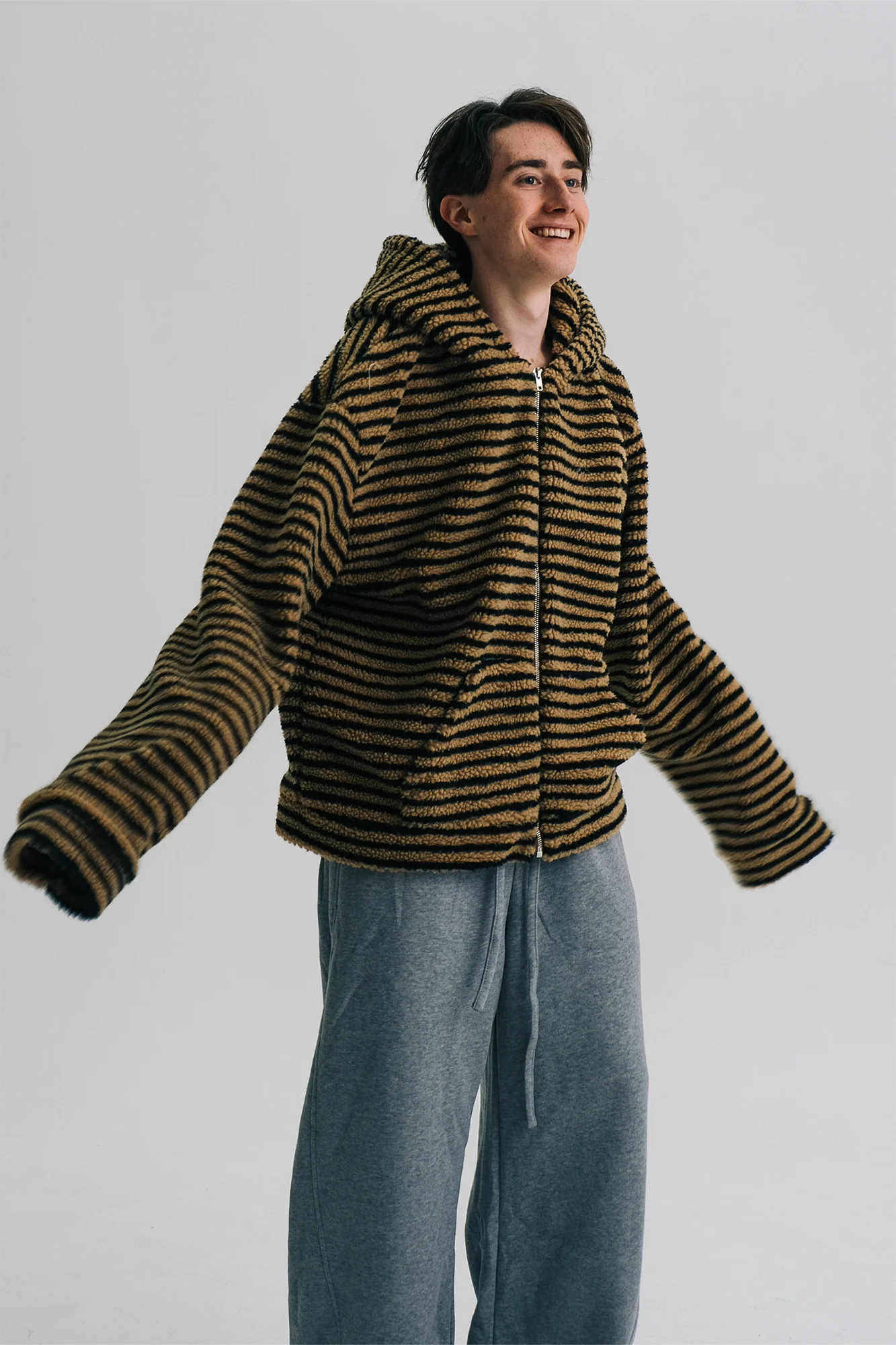 WIID Contrast Striped Fleece Hoodie Jacket