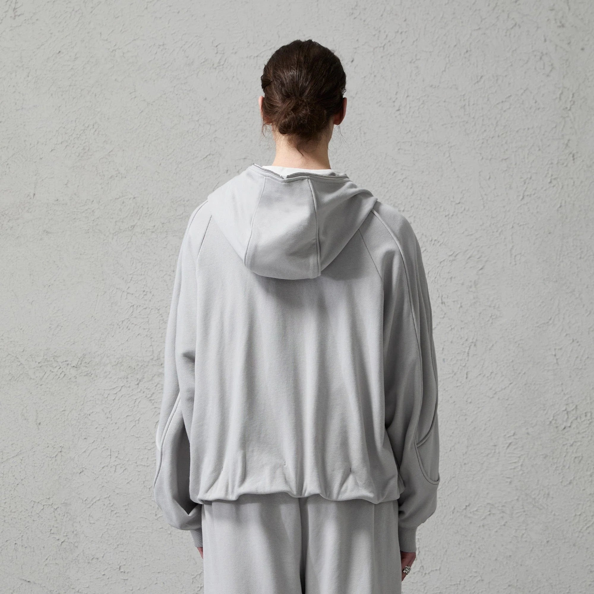 ORGANIC EMOTION Curved Panel Drawstring-Hem Zip-Up Hoodie