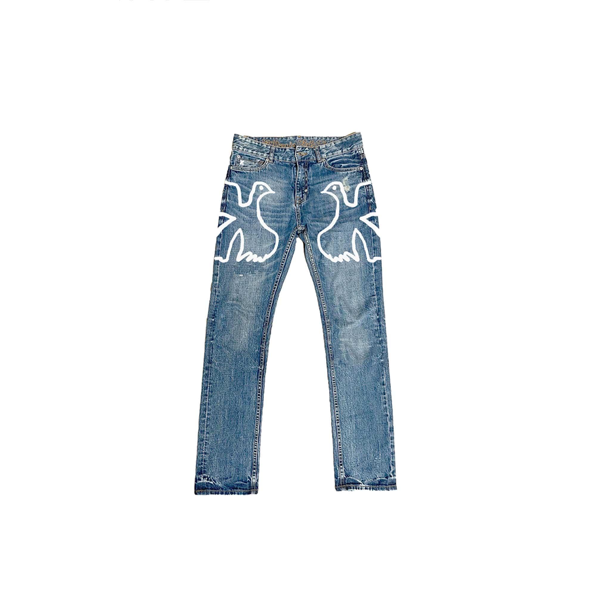 VINKID Dove Embroidered Distressed Stacked Jeans