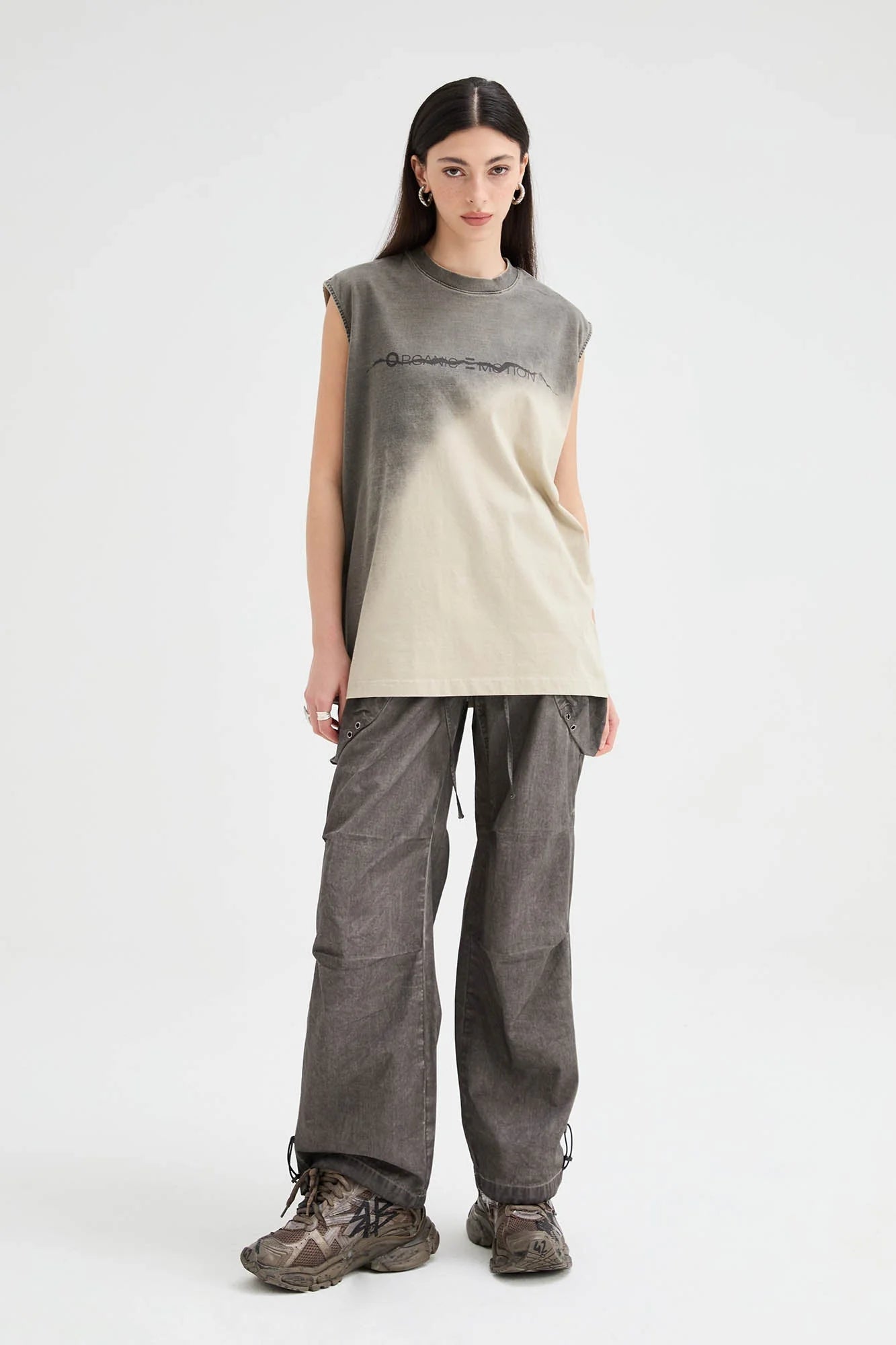 ORGANIC EMOTION Multi-Pocket Crinkled Drawstring Cargo Pants