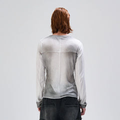 FLYERRER Washed Gradient Cross-Panel Raw-Edge Long-Sleeve Tee