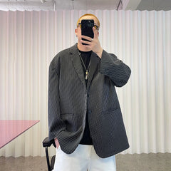 ME DA IGUAL Stripe Notched Lapel Oversized Blazer