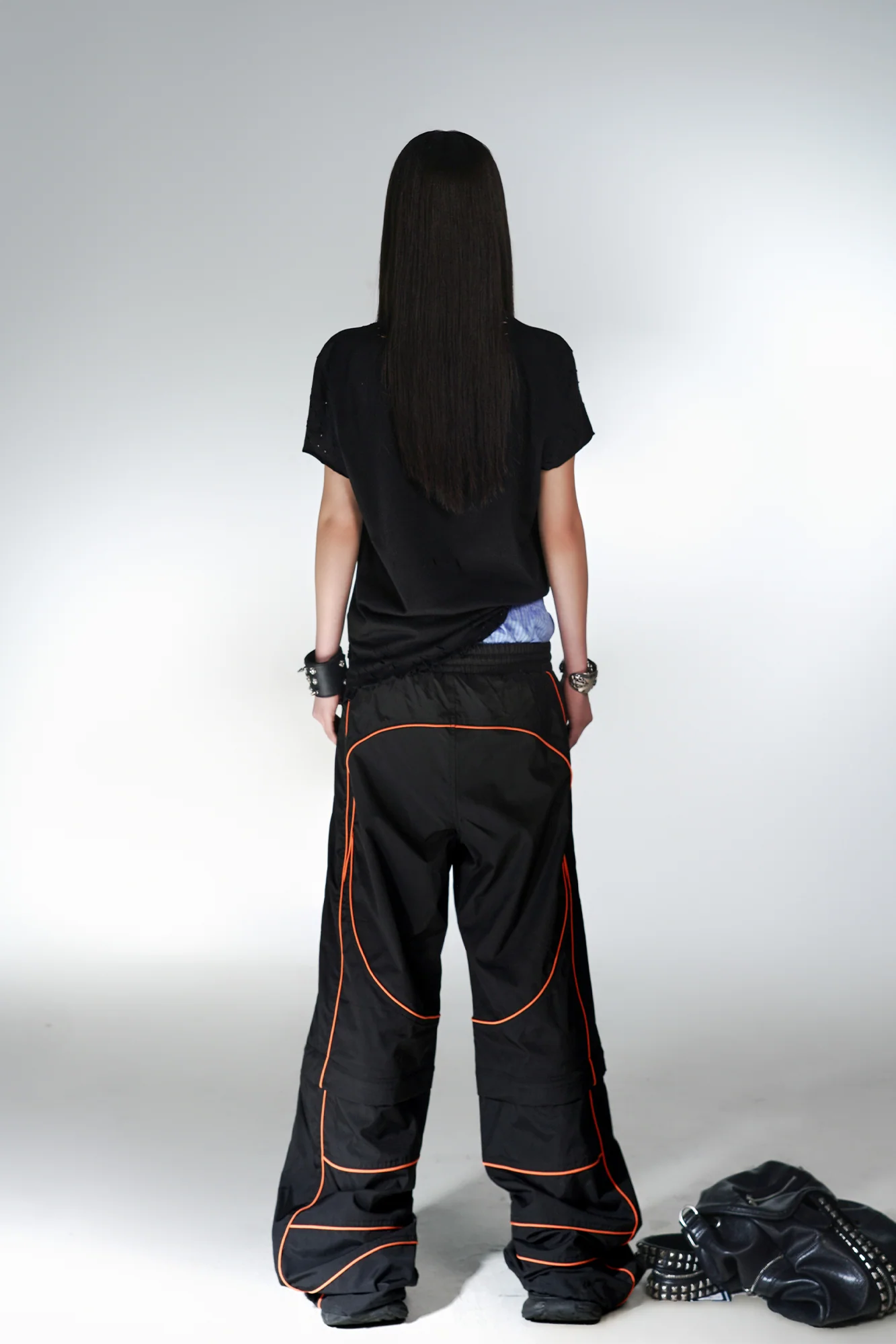 PCCVISION Contrast-Stitch Detachable Paneled Wide-Leg Pants