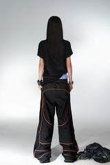 PCCVISION Contrast-Stitch Detachable Paneled Wide-Leg Pants