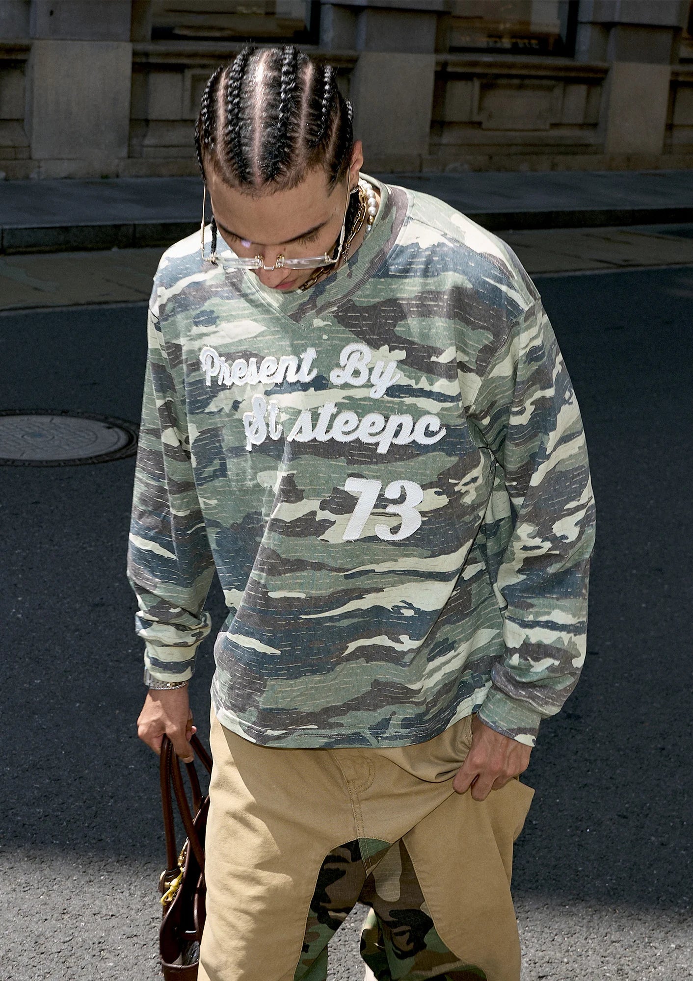STEEPC No.73 Patch Washed Camo Long-Sleeve Tee