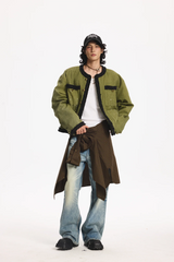 LEONSENSE Paneled Fleece Trim Paint-Splattered Jacket
