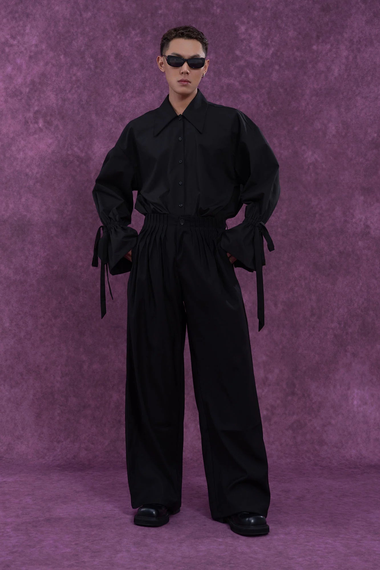 CLP Drawstring Ruffled Cuff Oversized Shirt