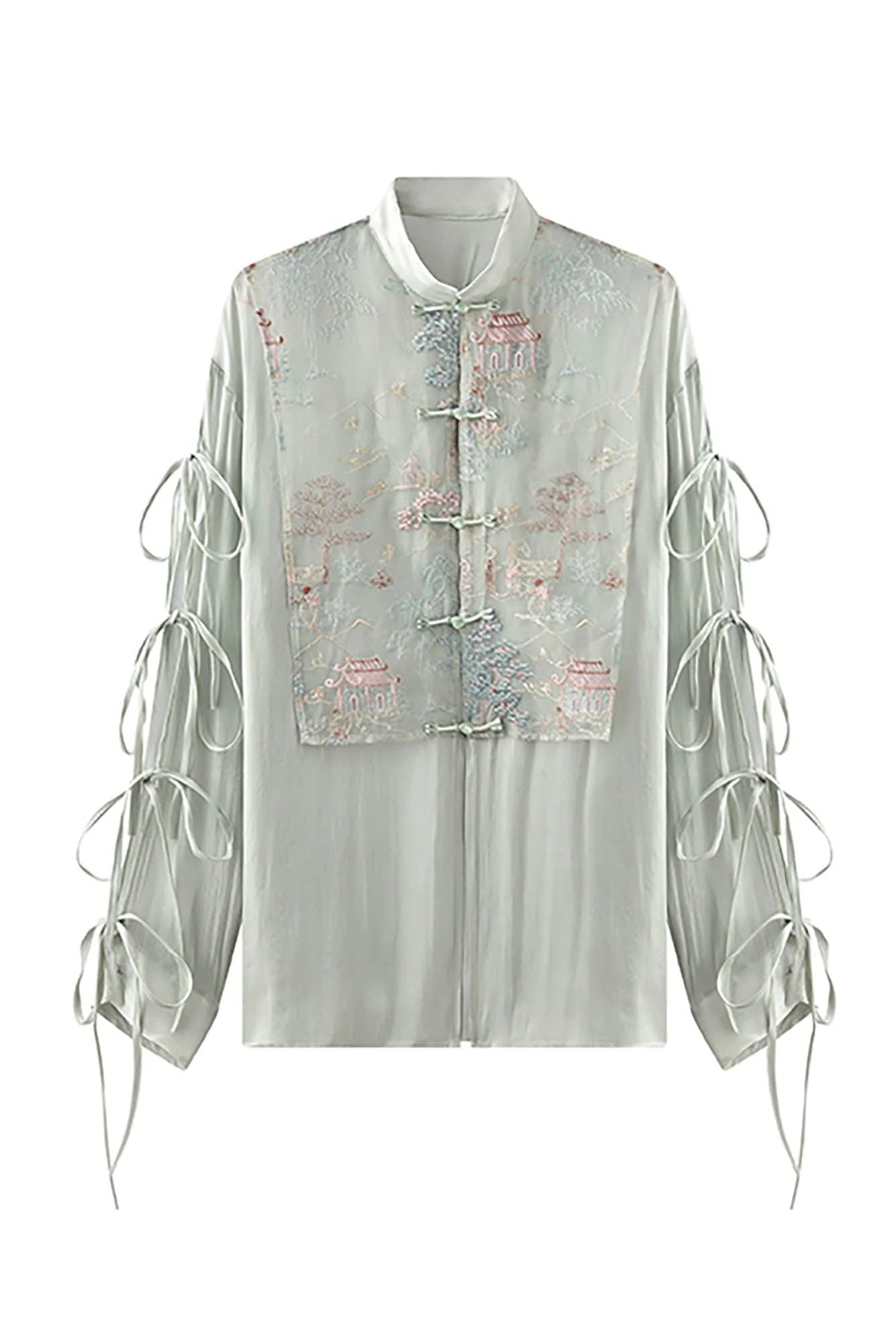 JIECHI Embroidery Double-Layered Vest Silky Shirt