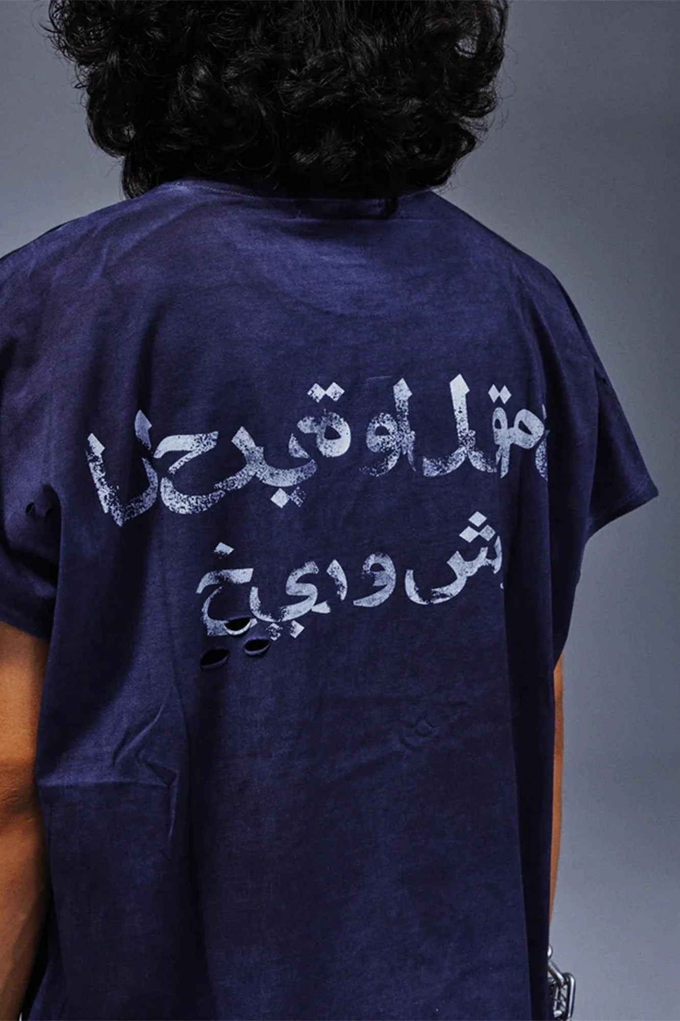 TECNINEGROUP Distressed Blue-Dyed Graphic T-Shirt