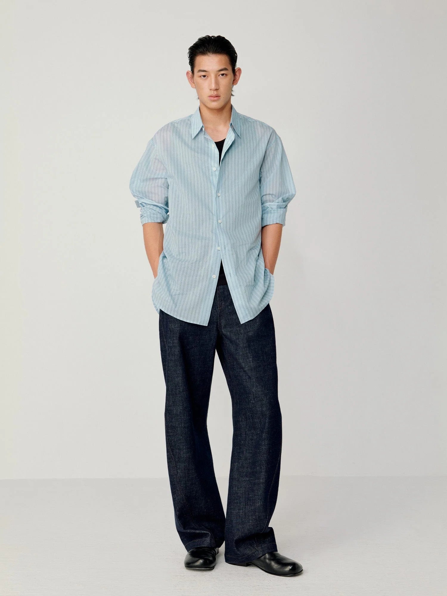 OPICLOTH Essential Washed Belted Wide-Leg Jeans
