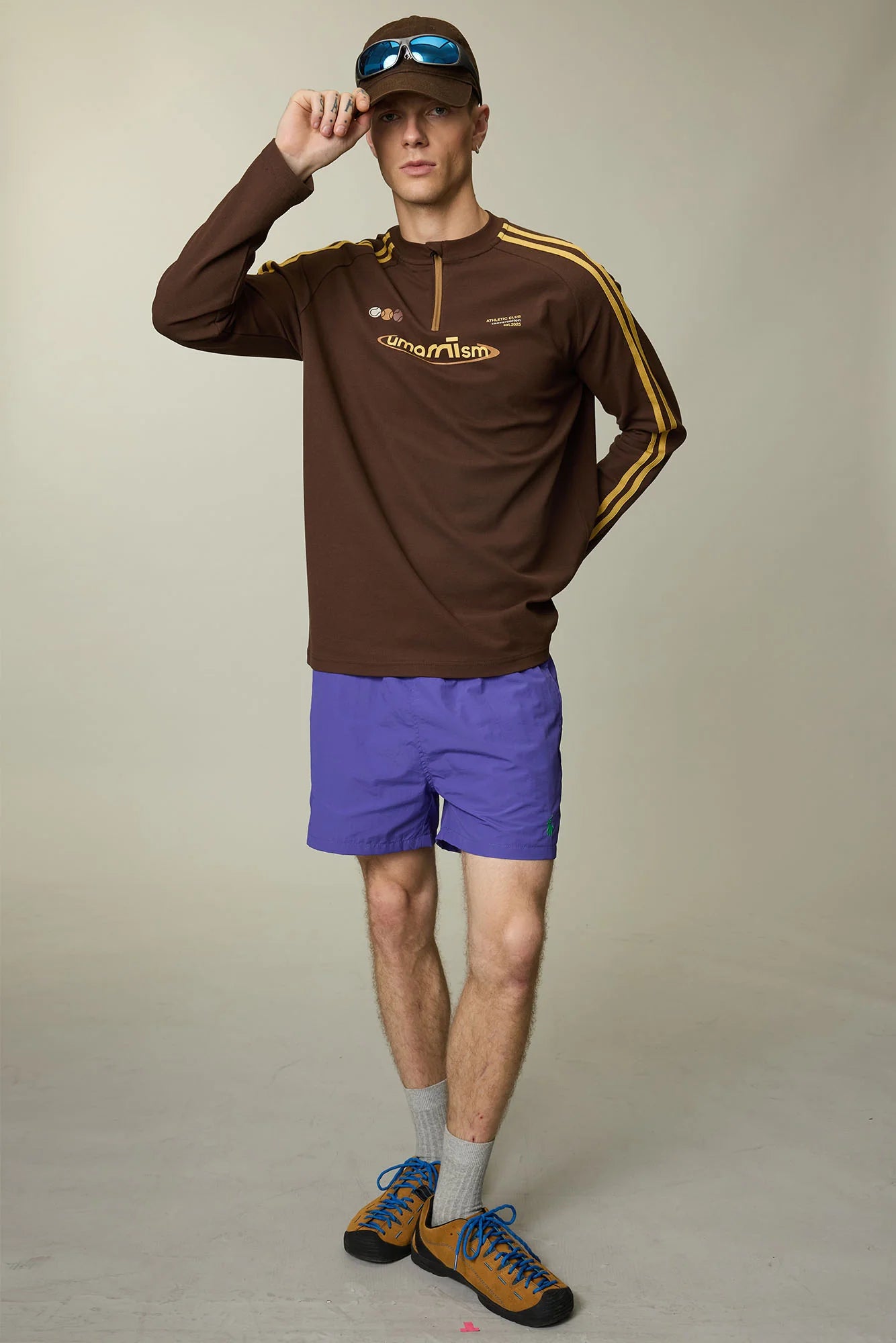 UMAMIISM Side Stripe Mesh-Panel Quick-Dry Long-Sleeve Tee