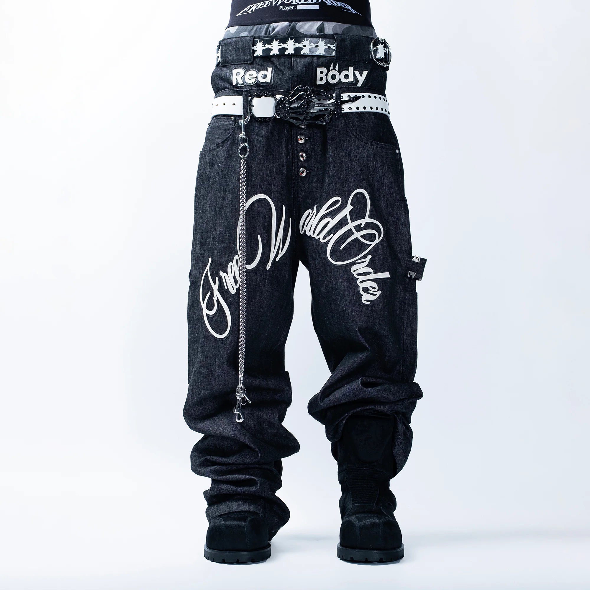 FVVO Skeleton Hand & Spikes Leather Belt