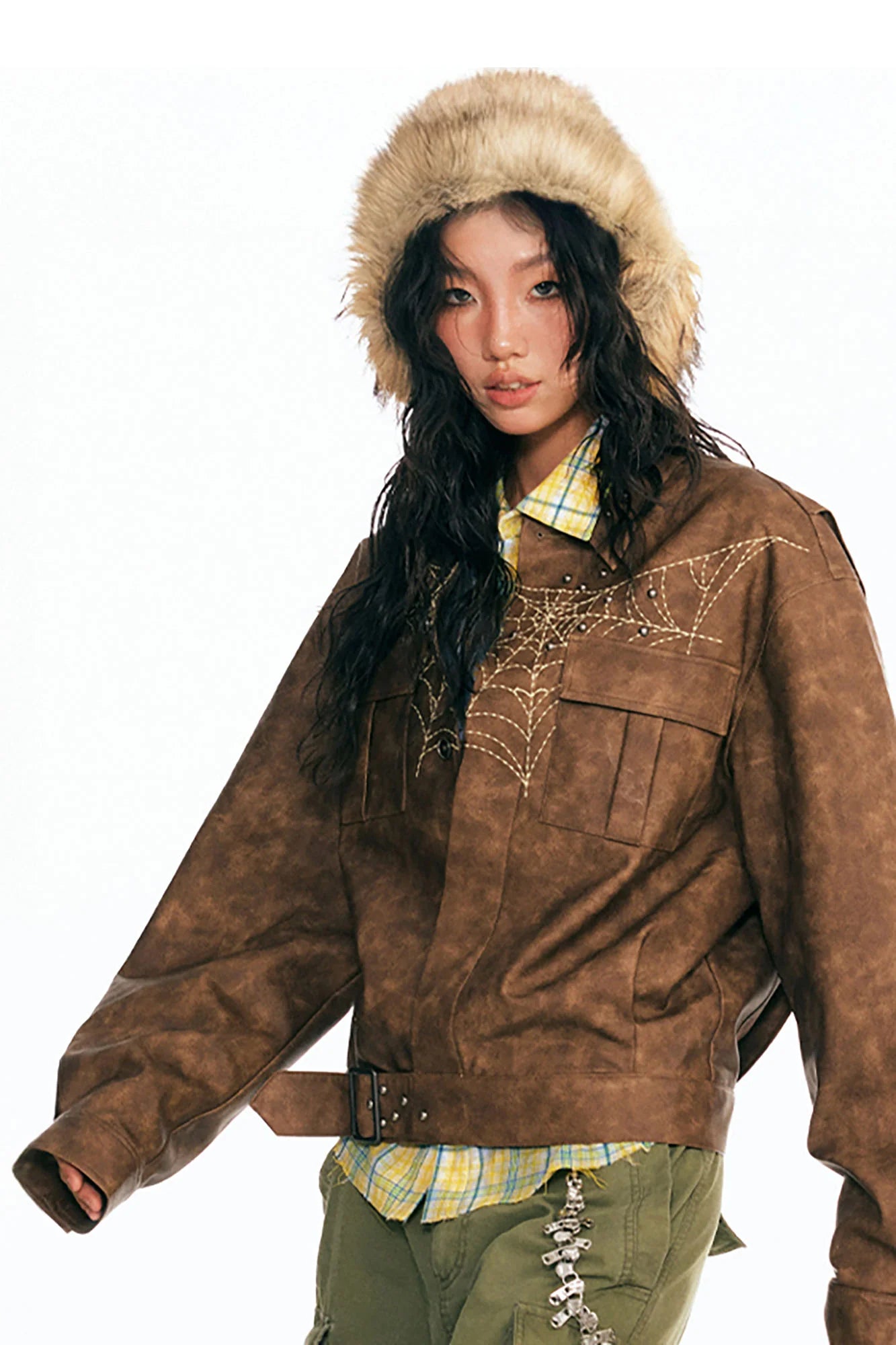 1997 POSTOFFICE Dreamcatcher Graphic Faux Leather Jacket