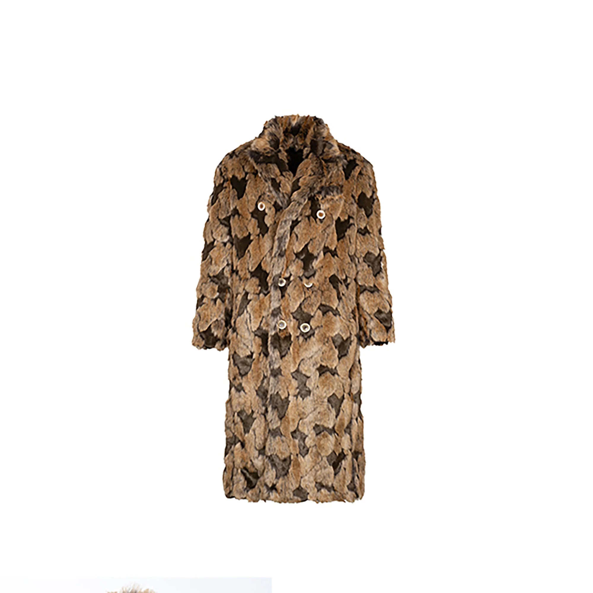 TUIMU Leopard Faux Mink Double-Breasted Coat